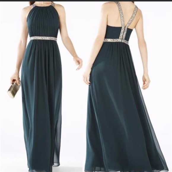 BCBG MaxAzria Celestine Dark Green Floor Length Dress - Picture 1 of 9